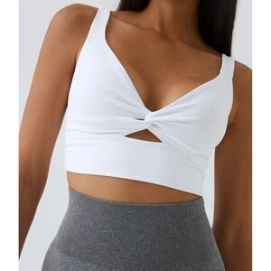 Halara SoftlyZero Airy Low Support Cut‎ Out Cool Touch Yoga Sports Bra White New